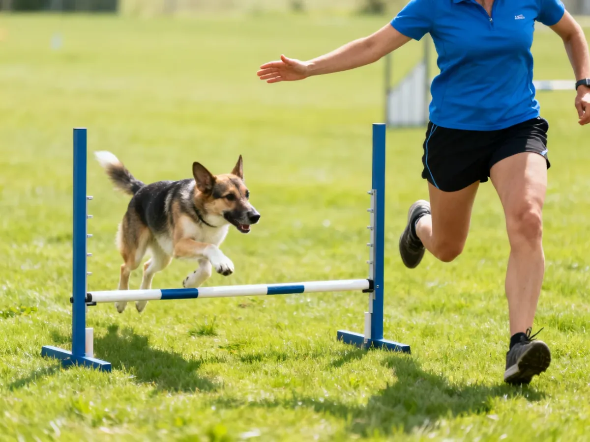 Przewodnik wskazujący psu kierunek podczas treningu agility